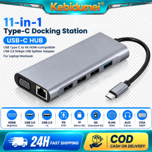 Kebidumei USB C Hub 11 in 1 USB C Hub Type C To 4K HDMI-compatible Adapter with RJ45 SD/TF Card Reader PD Fast Charge for Notebook Laptop Computer