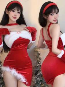 Red Festive Christmas Costume Stage Performance New Years Day Party Internet Celebrity Wansheng Cute Bunny Skirt