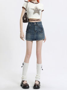 Váy Ngắn Chữ a Cạp Cao Phong Cách Mỹ Cổ Điển Co Giãn Cho Nữ Mùa Hè Váy Ngắn Denim Mini Cạp Cao Cho Nữ