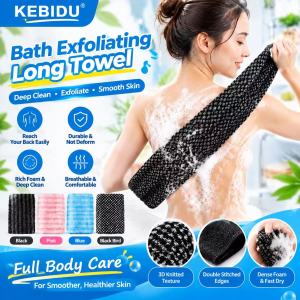 KEBIDU Long Exfoliating Washcloth 100x21cm Back Scrubber Towel Dead Skin Remover Acne Treatment Body Cleaning Mesh Sponge 4 Colors Available