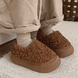 Cute Bear Bread Shoes Womens Winter Fashionable Lamb Fur Cotton Shoes Butterfly Knot All-Match Lazy Style Youth Casual Sneakers