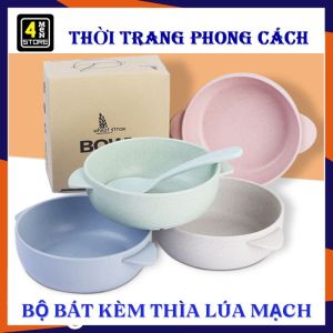 Bộ Bát Ăn Dặm Kèm Thìa Chất Liệu Lúa Mạch An Toàn Cho Bé - Bát Ăn Cơm  Thố Đựng Thức Ăn Lúa Mạch Chén  Tô Có Muỗng