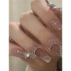 Handmade Wearable Nail Tips Long Heart Gel Stickers Fake Nails New Year Style Trendy Beauty Tools Chinese Brand Ouluvy