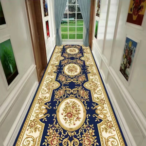 VIKAMA European-style Retro Floral Runner Rug Non-slip Hallway Mat for Hotels Easy-to-Clean Bedroom Carpet Home Decor