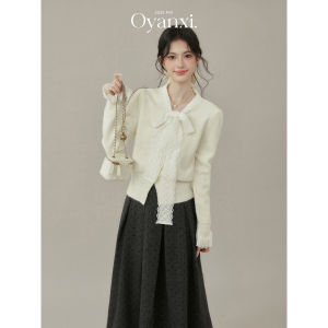OUYANGXI | Áo Khoác Cardigan Thiết Kế Nơ Trắng