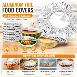 【Local Stock】100PCS Reusable Aluminum Foil Covers - Heat Retain Flexible Lids for Baking Meal Prep & Leftover Storage - Eco-Friendly Kitchen Thermal Covers