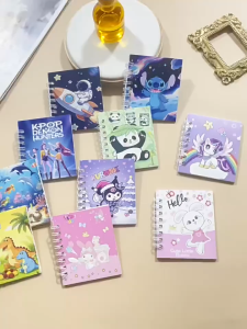 4PCS Mini Spiral Notebook Set Cute Pocket Memo Books Cartoon Portable Lined Notepads for Kids School