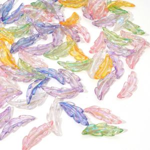10Pcs 14x39mm Colorful Acrylic Feather Charms Decorative Beads Ornaments for Sewing Garment Clothing Pendants Curtain Materials