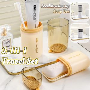 Portable Toothbrush Cup Soap Case with Draining Soap Storage Box Toothpaste Organizer Washing Set Essential for Travel