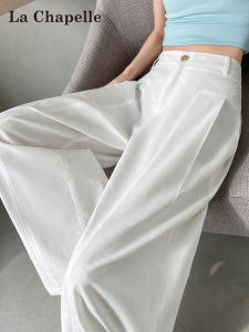 La Chapelle | Slim Fit Wide Leg Pants White Tencel Linen