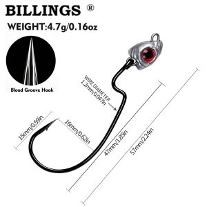 Billings | Móc Câu Jig Đầu Hẹp Cong BILLINGS 1 Cái Có Gai Mắt Câu Sắc Bén Mồi Câu Cá Bass Dùng Cho Câu Cá Biển Sông Hồ.