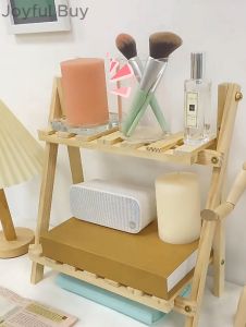 2-Tier Wooden Shelf Stand Foldable Bookcase Shelving Desk Organizer