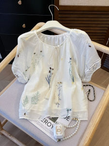 PAIBOLI | Fashionable Short-Sleeved Embroidered Doll Shirt Womens New Chinese Style National Trend Summer 2025 Korean Version Loose Fit