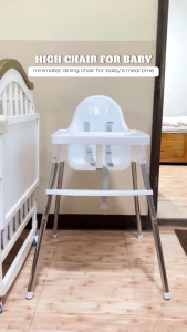 PlayPark Baby High Chair for Feeding Adjustable Dining Tray Toddler Dining Chair with Safety Belt Stainless Steel Legs Anti Slip Footrest