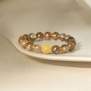 ZHOU LIU FU 周六福 S925 Silver Citrine Crystal Bracelet Cubic Zirconia Pearl Stretch Bracelet (17cm) Wealth Luck Jewelry J1914917