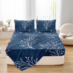4pcs plant-based brushed Fitted sheet+ flat sheet pillowcase set skin friendly breathable Queen Size Flat bed sheet Pillowcases