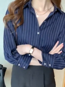 AB [ready stock] Women Shirt Stripe Shirt Women Blouse women New Korean Style  Chiffon Top Business Formal Shirt Women Office Wear Women baju perempuan kemeja perempuan Chiffon Shirt thick and solid opacitas Womens Long-Sleeved