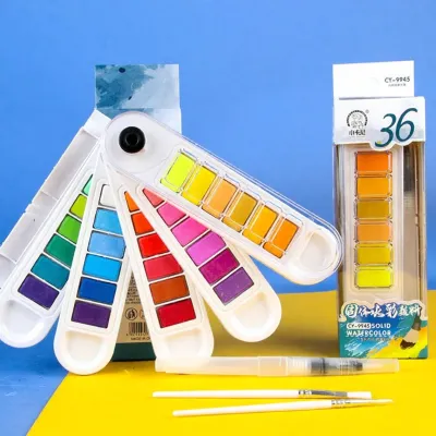 Portable Fan Shape Solid Watercolor Paint Set 36 Colors Art Filling Painting for Students Beginners Business Supplies