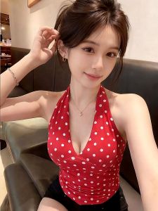 chaqi | American Pure Desire Dots Print Off-shoulder Tank Top Slimming Versatile