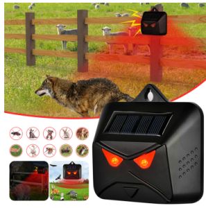 LF ready stock Outdoor Animal Repeller Solar Power Battery LED Flashing Light Dog Pet Bird Repellent 120° Sensor Waterproof for Garden Yarn