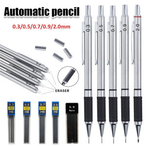 0.3/0.5/0.7/0.9/2.0mm Anti Slip Soft Set Grip Handle Metal Mechanical Pencil Set Art Drawing Student Office Supplies