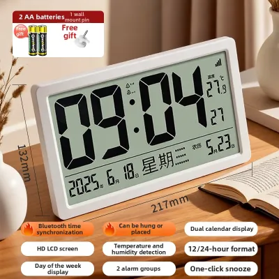 LANGPAI | Bluetooth Automatic Time Synchronization Digital Calendar Clock with Lunar Display Temperature Battery Powered Alarm