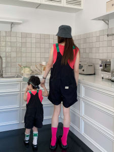 Bộ Đồ Liền Thân Mùa Hè Cho Mẹ Và Bé Không Tay Quần Short Quần Áo Gia Đình Cotton Polyester Thường Ngày Cho Bé Trai Và Bé Gái