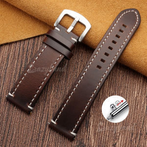 20mm22mm Oil Wax Cowhide Watch Band Universal Vintage Leather Wristbelt Handmade Stitching Business Men Strap Bracelet Accessory