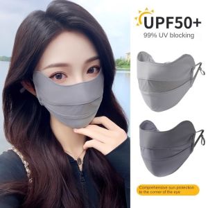 TRADER ป้องกันรังสียูวี ไหมน้ำแข็ง ล้างทำความสะอาดได้ ระบายอากาศได้ระบายอากาศ ป้องกันแสงแดด กันฝุ่นกันฝุ่น ผ้าคลุมหน้า ใช้ได้ทุกเพศ