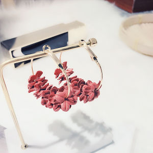 Elegant Floral Fabric Earrings Womens Stylish 3D Petal Circle Hoops Fresh out Fashionable Versatile Cotton Linen Ear Jewelry