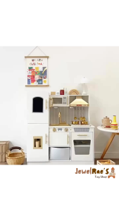JewelRaes Crystal Gold Wooden Kitchen Stand Playset with Built-in Lights and Water Flow for Kids - Big Kitchen