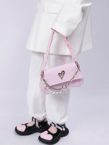 Rebirth Original Y2K Wild Setting Pearl Chain Underarm Crossbody Bag for Women Fashionable Folded Polyester Leisure Bag