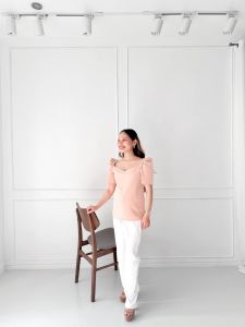 Hannah Full-Length Modern Filipiniana Top – Puffed Sleeves Blouse | Neoprene by Lachica’s Apparel | Medium to Large | Corporate Teacher Church and Formal Wear