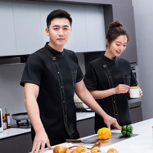 ชุดครัวผ้าฝ้ายแท้แขนสั้นสำหรับผู้ชาย ชุดทำงานโรงแรม ร้านอาหาร ร้านเค้ก ฤดูร้อน 2022 ชุดครัวเยาวชน