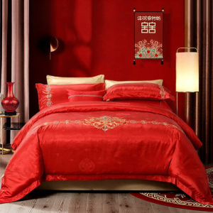 FUANNA (富安娜) | Bộ Đồ Chăn Ga Gối Cưới Màu Đỏ 100% Cotton
