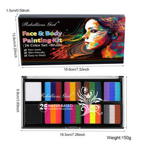VERONNI | 10 Grids 26 Colors Split Cake Face Body Paint Palette Water‑Based One‑Stroke Rainbow Painting Kit for Halloween Carnival Cosplay