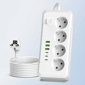 EU 10-in-1 Power Strip with 4 AC Outlets 3 USB-A & 3 Type-C Ports Safety Switch Protective Design Safe & Durable Charging St