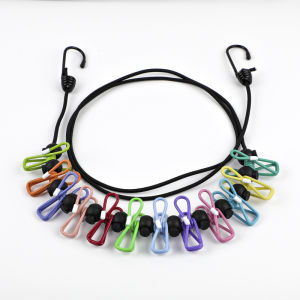 Outdoor Travel Elastic Clothesline Windproof Belt With 12 Clothespins Clothesline With Positioning Buckle Windproof Clip