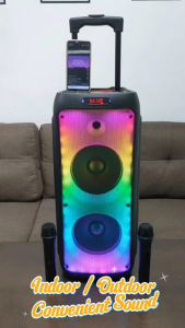 V2S PARTY BOX 3000Pro Rechargeable Wireless powerful Sound Speaker System Trolley Type With 2 Wireless Microphone
