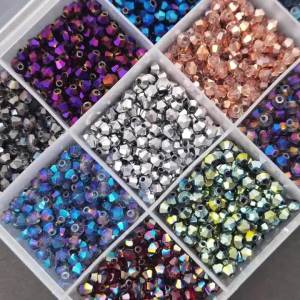 120pcs 4mm Electroplated Multicolor Bicone Beads for Jewelry Bracelet Making Bulk Faceted Crystal Glass Briolette Beads