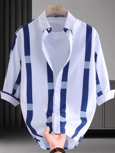 Áo Sơ Mi Nam Mùa Hè 2025 Mới Thời Trang Sọc Màu Khối Tay Lửng Nửa Dài Cổ Polo Thường Ngày Chất Liệu Polyester