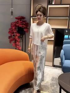 Slim Elegant High-end Acetate Fish-tail Printed Half Skirt