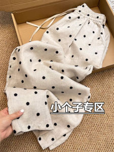 กางเกงขายาวทรงตรงผ้าลินินลายจุดสไตล์เกาหลีสำหรับผู้หญิงในช่วงฤดูร้อน กางเกงขายาวทรงตรงผ้าฝ้ายบาง กางเกงขายาวทรงตรงสำหรับใส่ไปทำงาน กางเกงขายาวทรงตรงเอวสูง