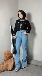New Celana Cutbray Cargo Wanita Jeans Dewasa New Varian / Celana Cutbray Wanita Kantong Cargo Panjang Kekinian
