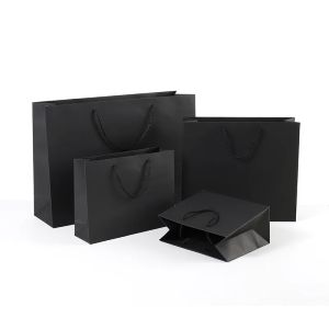 New Black Kraft Paper Bag with Handles Multi Size Festival Gift Bag for Gift Jewelry Wedding Birthday Party Decoration Paper Bag
