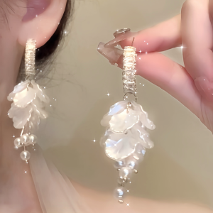 ต่างหูเงิน 925 ลายดอกไม้ ลายหอย ต่างหูแบบยาว ไม่ต้องเจาะ สำหรับผู้หญิง ต่างหูแบบคลิป ดีไซน์ Bohemian สำหรับวันหยุด