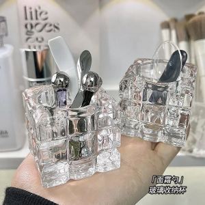 Glass Makeup Brush Storage Box Rectangle Shape Bathroom Desktop Mask Cream Eyeshadow Stick Organizer Nordic Style Transparent