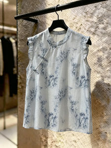 SHUAIYUE | Áo Blouse In Họa Tiết Dành Cho Phụ Nữ Không Tay Cổ Đứng Nút Mới Thoáng Mát Ôm Sát Thời Trang