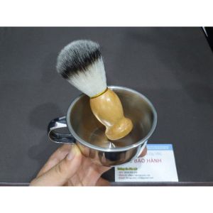 Chổi Quét Kem Cạo Râu Lông Mềm. Chén Inox 304 Đựng Kem Cạo Râu.