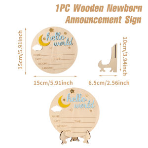 1pc Newborn Announcement Sign Hello World Newborn Welcome Sign New Baby Announcement Wooden Plaque Sign Newborn Welcome Card